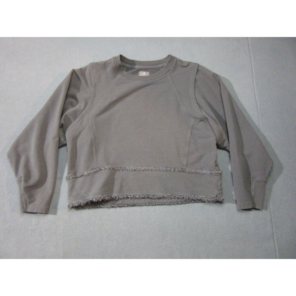 Free people Sweatshirt Women Medium Gray Cropped Frayed Hem Trim Oversize Cozy